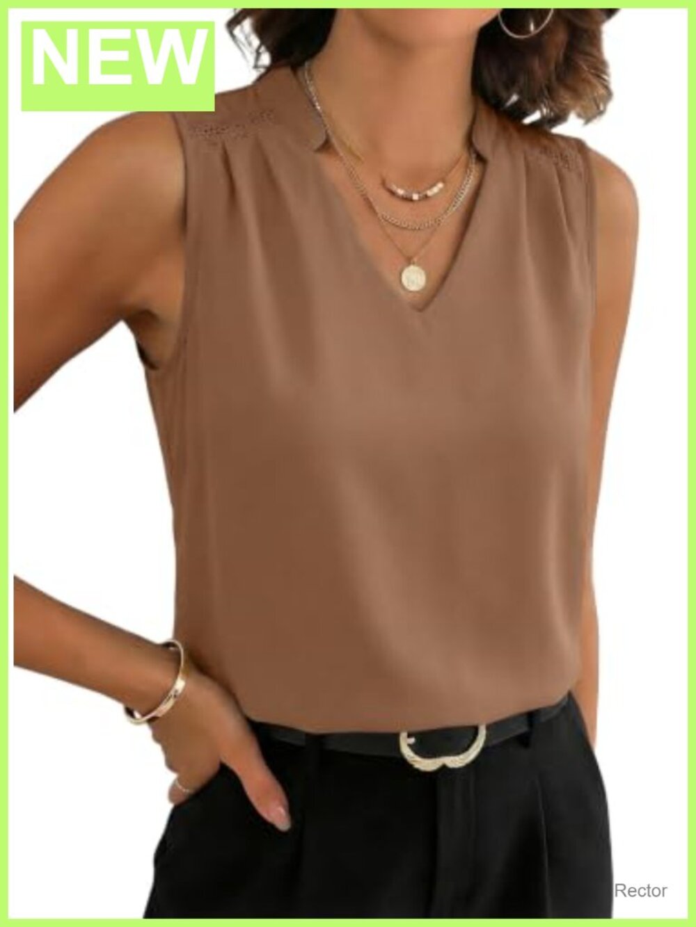 Women's V-Neck Sleeveless Blouse Lace Trim Business Casual Tank Top